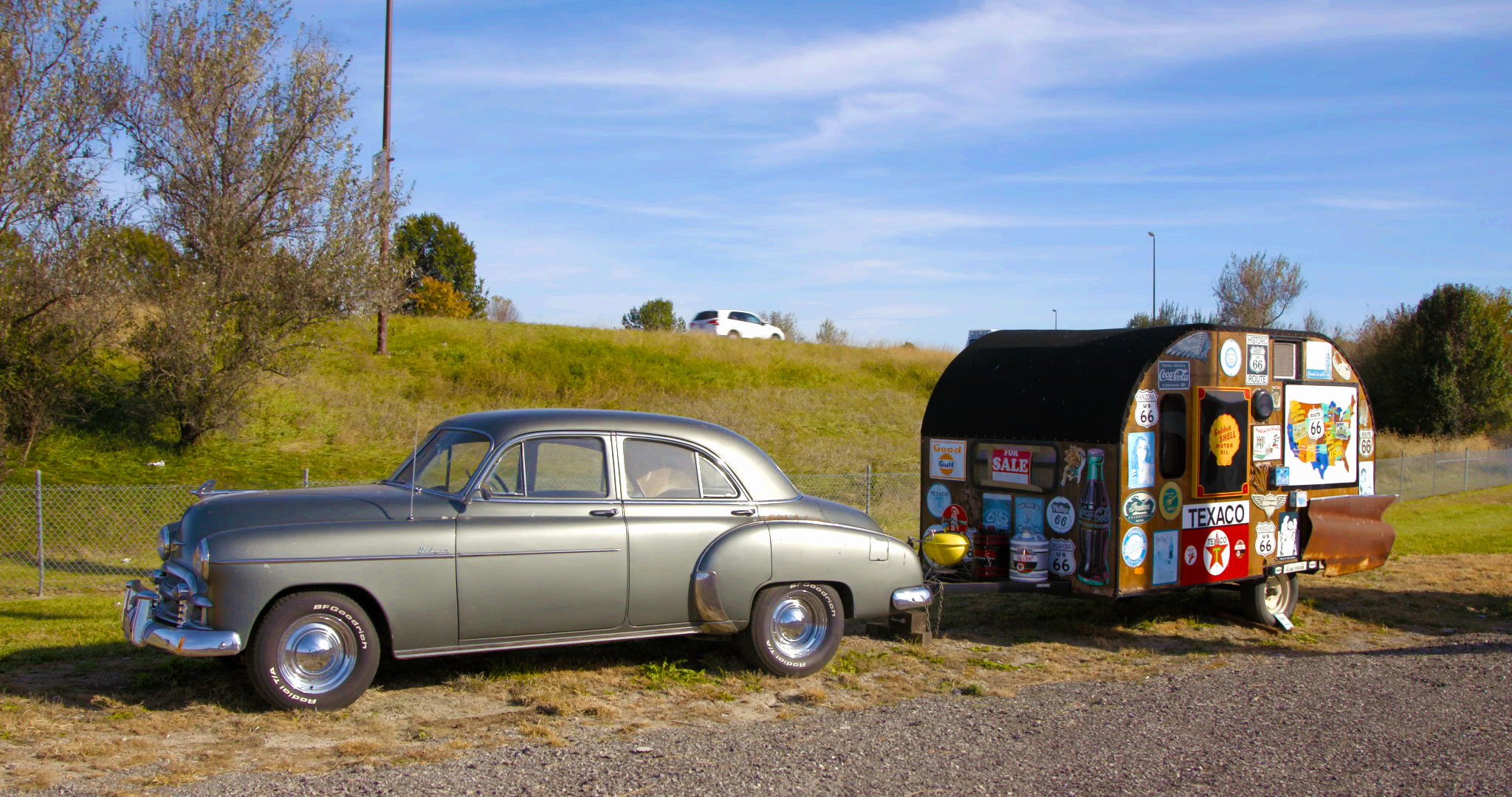 A classic car outside the Route 66 Motorheads bar in Springfield, Illinois