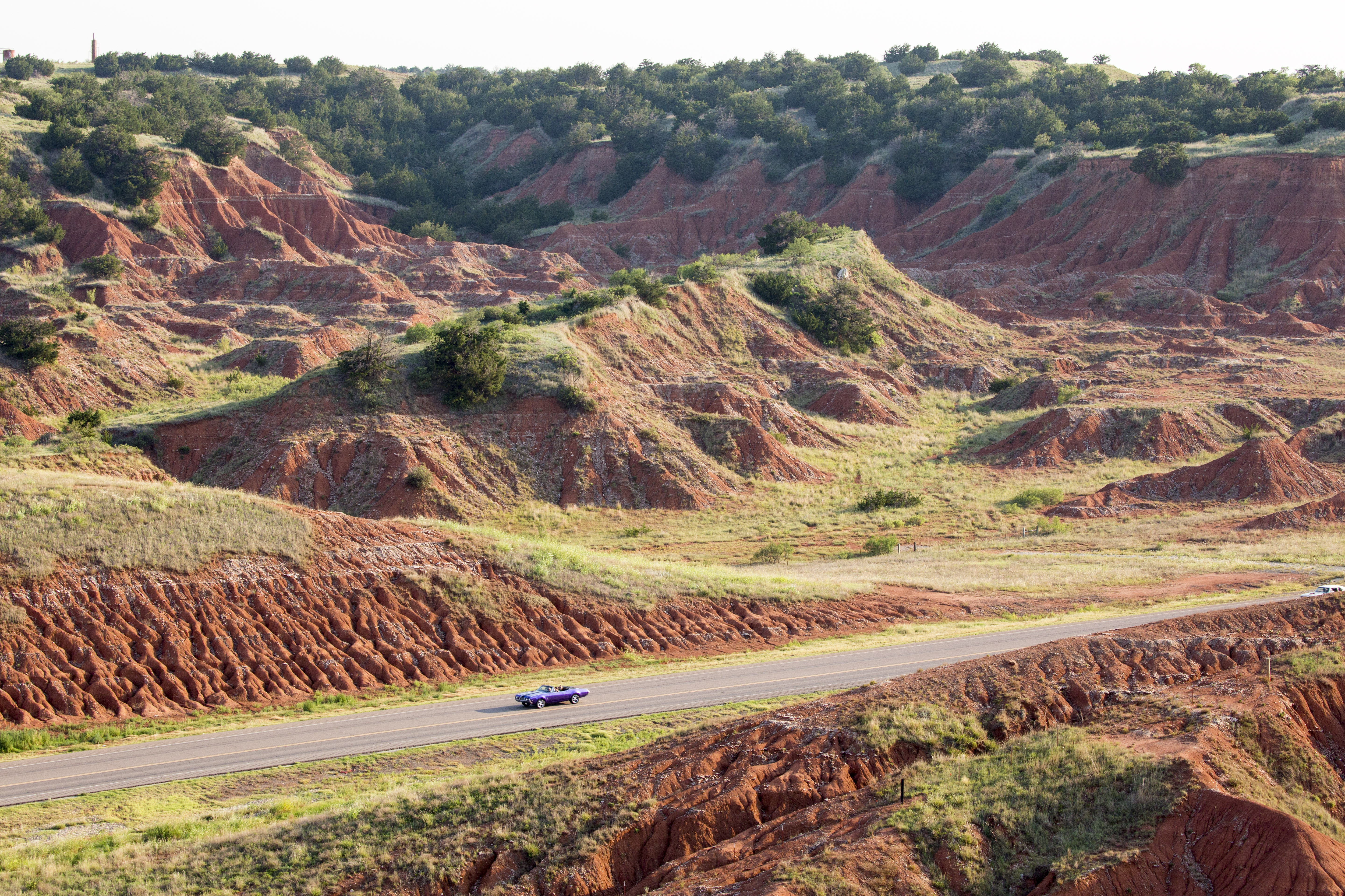 Driving through the colorful landscapes of Gloss Mountain State Park in Fairview, Oklahoma