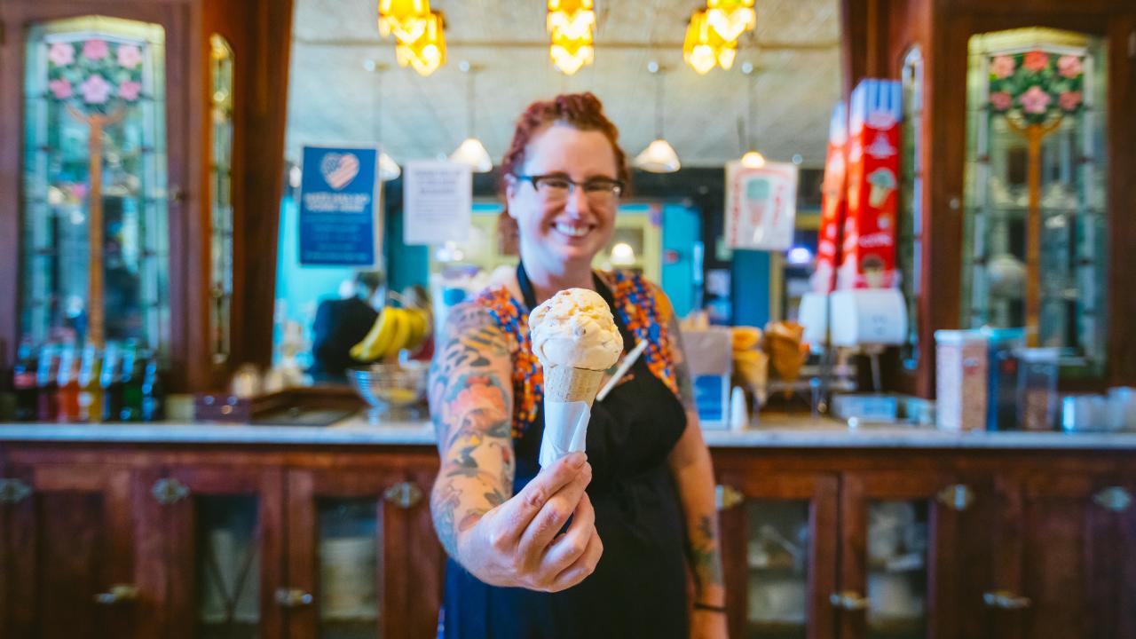 Serving ice cream at Ivanna Cone in Lincoln, Nebraska Serving ice cream at Ivanna Cone in Lincoln, Nebraska
