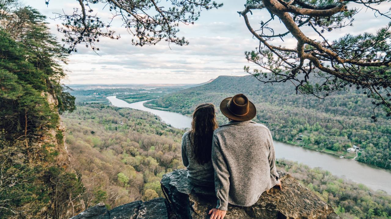 Couple enjoying views in the mountains of East Tennessee Couple enjoying views in the mountains of East Tennessee