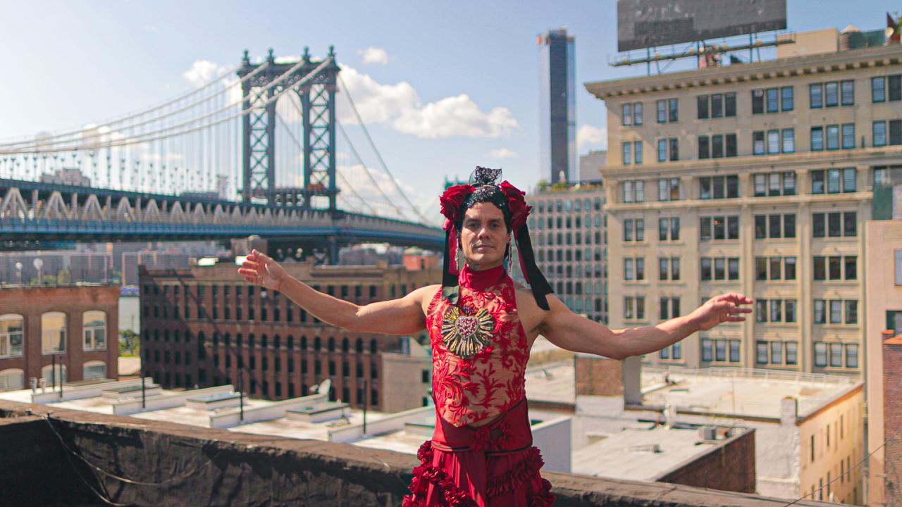 Posing on a rooftop in New York City, New York