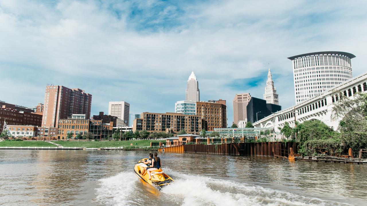 Jet-skiing on Lake Erie in Cleveland, Ohio