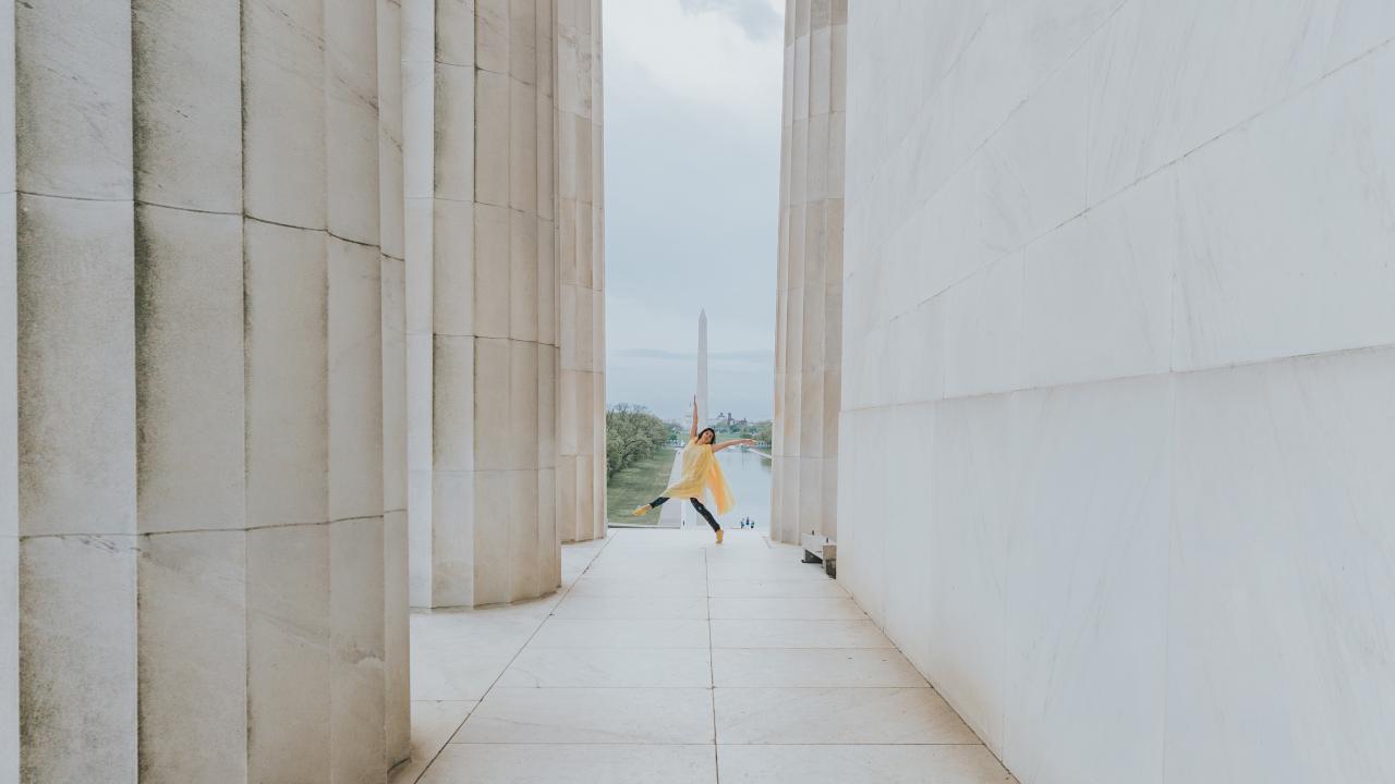 Dancing among the monuments of the National Mall in Washington, D.C.