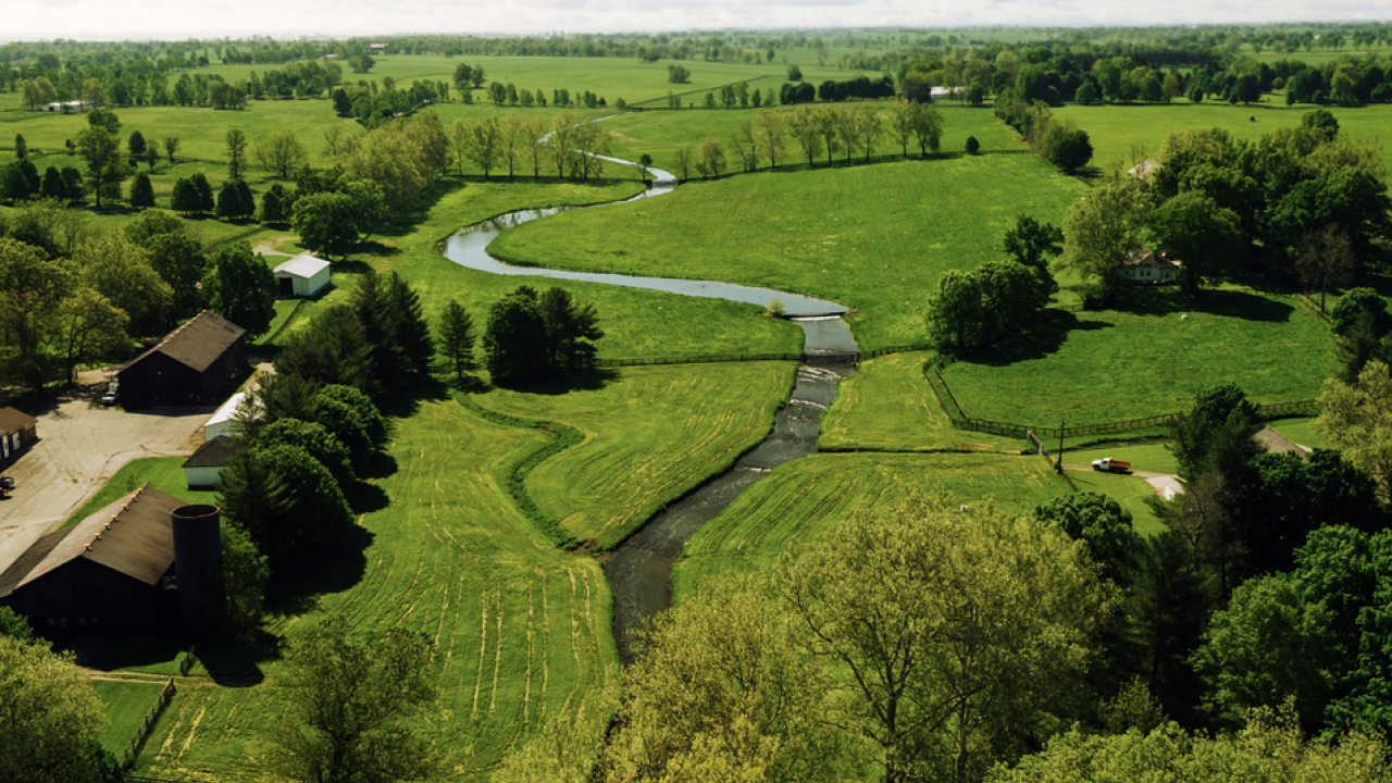 Aerial view of a Kentucky horse farm