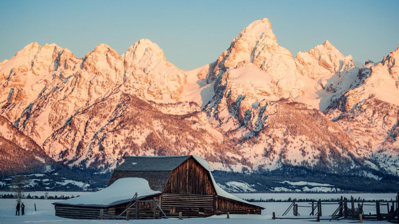 A snowy scene near Grand Teton National Park in Wyoming