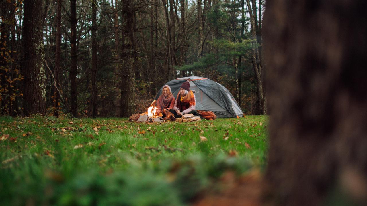 Two friends camping at Whitaker Campground on Snowshoe Mountain, West Virginia