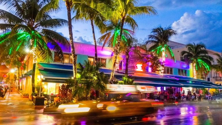 Colorful nightlife of South Beach in Miami, Florida Colorful nightlife of South Beach in Miami, Florida