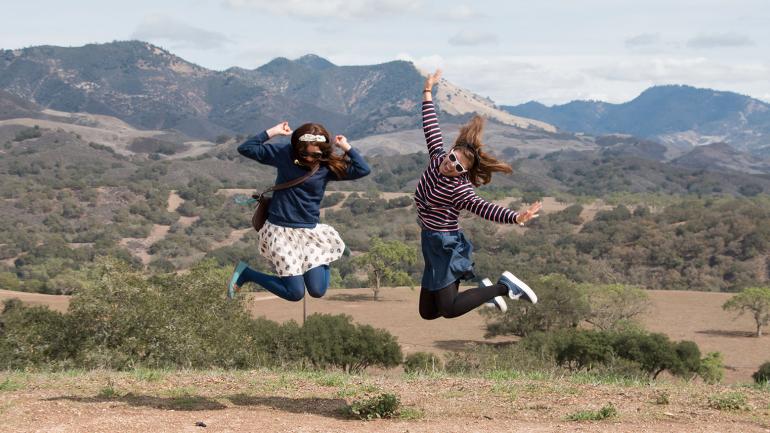 Women jumping in Los Olivos, California Women jumping in Los Olivos, California