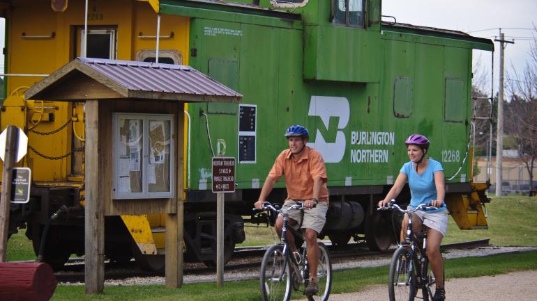 Ride alongside landmarks on the Mickelson Trail such as this historic railcar near Pringle. Ride alongside landmarks on the Mickelson Trail such as this historic railcar near Pringle.