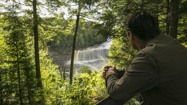 Boardwalks surrounding Tahquamenon Falls offer diverse views and photo opportunities. Boardwalks surrounding Tahquamenon Falls offer diverse views and photo opportunities.