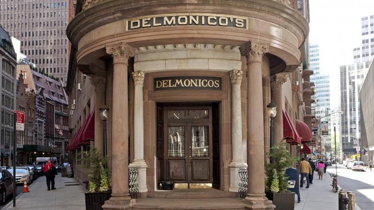 The entrance of the historic Delmonico’s restaurant in New York City The entrance of the historic Delmonico’s restaurant in New York City
