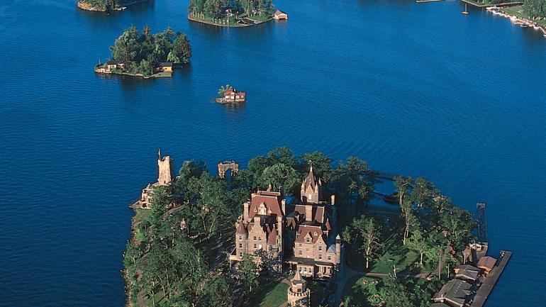 Aerial view of Boldt Castle in the Thousand Islands region, New York Aerial view of Boldt Castle in the Thousand Islands region, New York