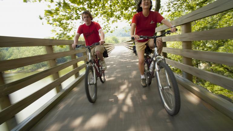 The Virginia Creeper Trail in Virginia is a shared-use trail, frequented by hikers, horseback riders and mountain bikers. The Virginia Creeper Trail in Virginia is a shared-use trail, frequented by hikers, horseback riders and mountain bikers.