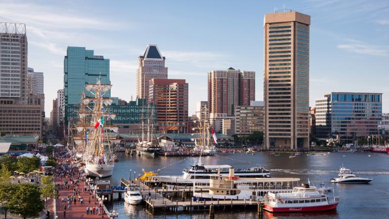 Tour one of the many visiting tall ships that dock along Baltimore’s Inner Harbor. Tour one of the many visiting tall ships that dock along Baltimore’s Inner Harbor.