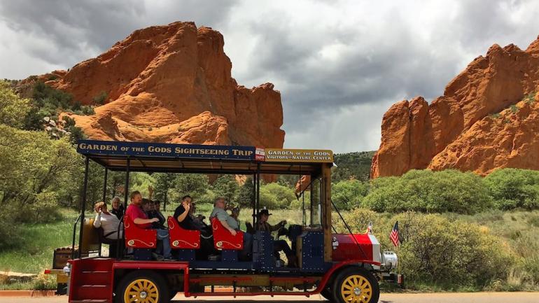 Explore Garden of the Gods like visitors did more than 100 years ago in this vintage trolley. Explore Garden of the Gods like visitors did more than 100 years ago in this vintage trolley.