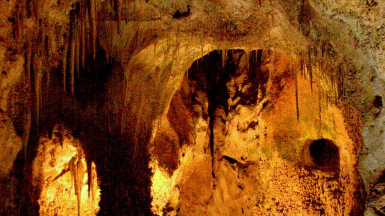 Visitors can take an elevator or walk down to the caverns. Visitors can take an elevator or walk down to the caverns.