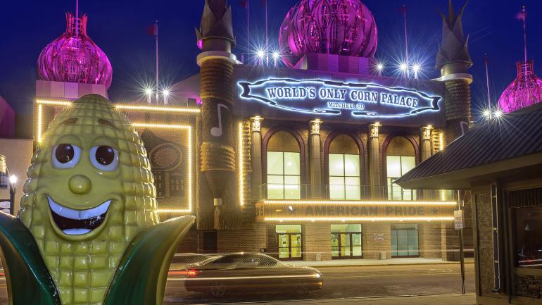 On your way to Mount Rushmore, stop by the quirky Corn Palace in Mitchell, South Dakota. It’s decorated annually with more than 275,000 ears of corn. On your way to Mount Rushmore, stop by the quirky Corn Palace in Mitchell, South Dakota. It’s decorated annually with more than 275,000 ears of corn.