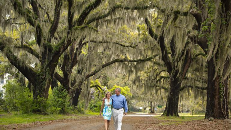 Strolling along Oak Alley on St. Simons Island, Georgia Strolling along Oak Alley on St. Simons Island, Georgia
