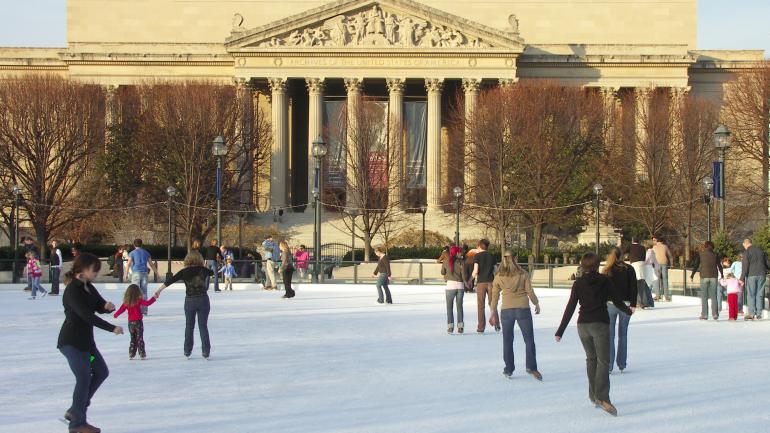 Skate around the Ice Rink at the National Gallery of Art Sculpture Garden, and marvel at the surrounding monuments and art installations. Skate around the Ice Rink at the National Gallery of Art Sculpture Garden, and marvel at the surrounding monuments and art installations.