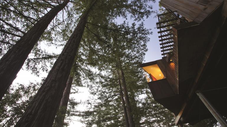 A ground-level view of a tree house at the Post Ranch Inn in Big Sur, California. A ground-level view of a tree house at the Post Ranch Inn in Big Sur, California.