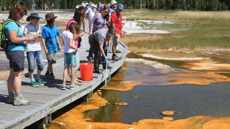 Your kids will love learning more about the park's incredible sites and unique wildlife from Yellowstone park rangers. Your kids will love learning more about the park's incredible sites and unique wildlife from Yellowstone park rangers.