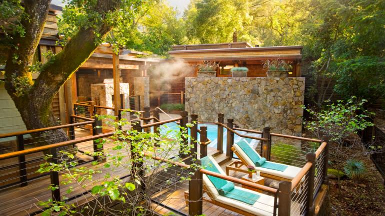 Soothe achy muscles with a soak in the hot tub at Calistoga Ranch, which overlooks the verdant Napa Valley. Soothe achy muscles with a soak in the hot tub at Calistoga Ranch, which overlooks the verdant Napa Valley.