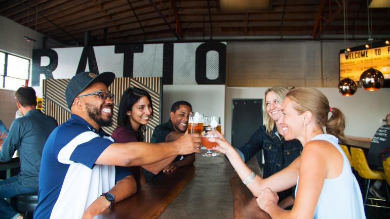 Enjoying craft beer at Ratio Beer Works in Denver, Colorado Enjoying craft beer at Ratio Beer Works in Denver, Colorado