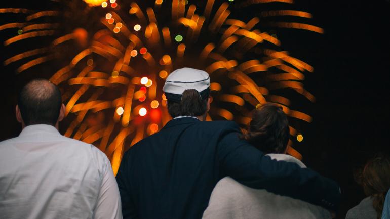 Enjoying a fireworks show Enjoying a fireworks show