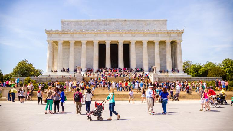 A colorful crowd visiting the Lincoln Memorial A colorful crowd visiting the Lincoln Memorial