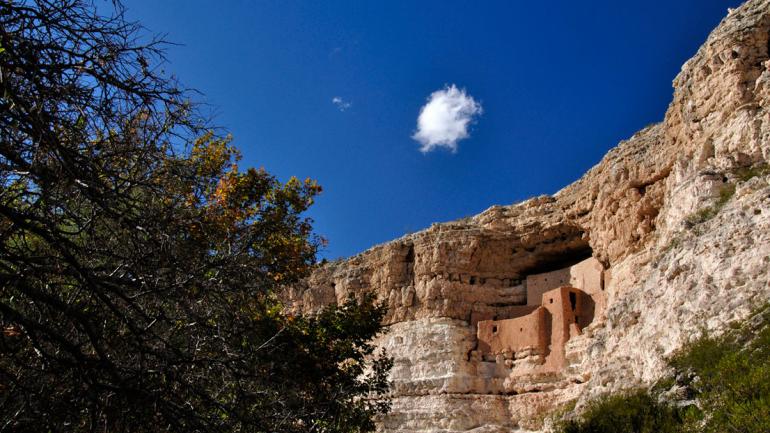 The centerpiece of Montezuma Castle National Monument in Arizona is the ancient Native American dwellings built right into the cliff face. The centerpiece of Montezuma Castle National Monument in Arizona is the ancient Native American dwellings built right into the cliff face.