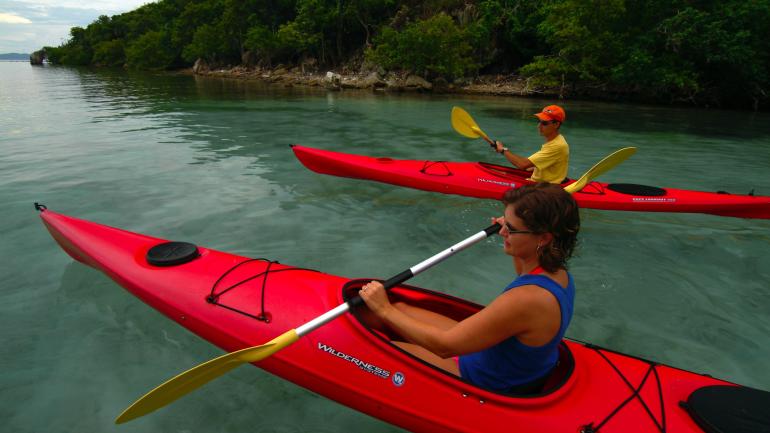 Enjoy watersports like kayaking and snorkeling at Waterlemon Cay on St. John. Enjoy watersports like kayaking and snorkeling at Waterlemon Cay on St. John.