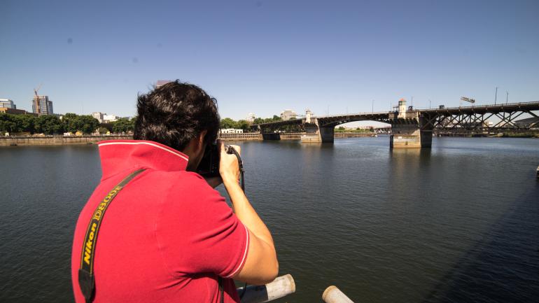 Photography on the Eastside Promenade over the Willamette River in Portland, Oregon Photography on the Eastside Promenade over the Willamette River in Portland, Oregon