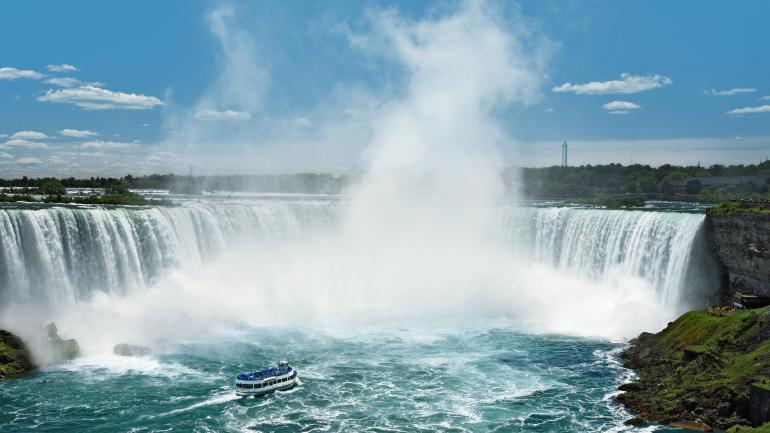 Maid of the Mist approaching the base of the falls Maid of the Mist approaching the base of the falls