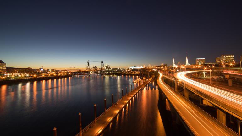 Nighttime lights on the Willamette River in Portland, Oregon Nighttime lights on the Willamette River in Portland, Oregon