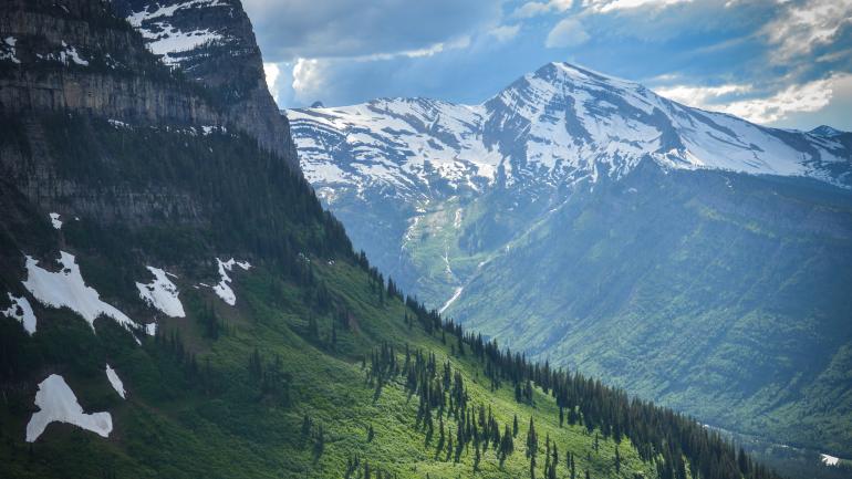Epic valley and mountain scenery at Glacier National Park Epic valley and mountain scenery at Glacier National Park