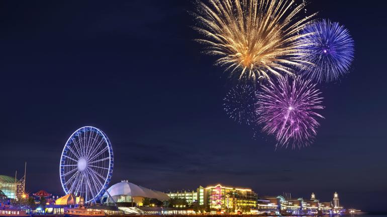 Fireworks lighting up the sky at Navy Pier Fireworks lighting up the sky at Navy Pier