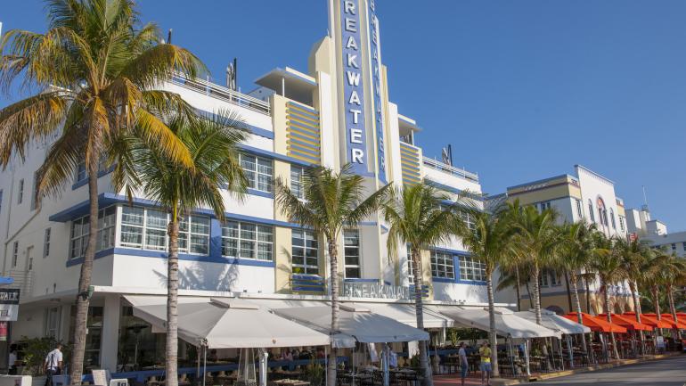 The historic Hotel Breakwater on Ocean Drive, a South Beach landmark The historic Hotel Breakwater on Ocean Drive, a South Beach landmark