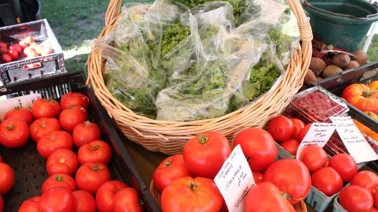 Fresh fruit and vegetables for sale at a local farmer’s market Fresh fruit and vegetables for sale at a local farmer’s market
