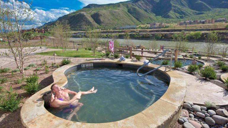 Soaking in a pool at Iron Mountain Hot Springs in Glenwood Springs Soaking in a pool at Iron Mountain Hot Springs in Glenwood Springs