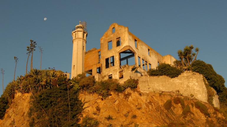 Sunrise view of the historic Warden's house on Alcatraz Island Sunrise view of the historic Warden's house on Alcatraz Island