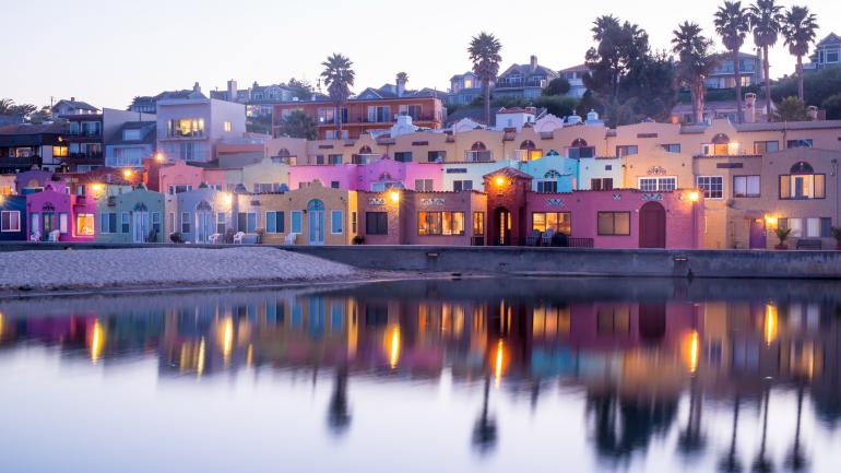 Dusk settling in over the Mediterranean-style beach houses in Capitola near Santa Cruz Dusk settling in over the Mediterranean-style beach houses in Capitola near Santa Cruz