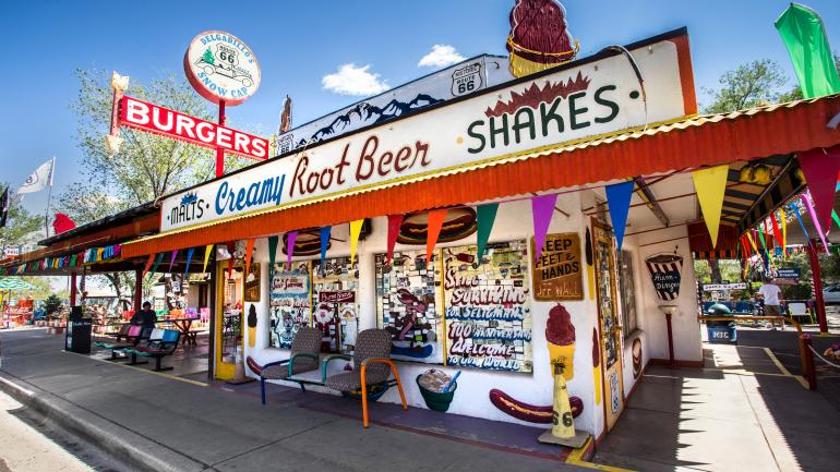 The exterior of Delgadillo’s Snow Cap Drive-In announcing its specialties to passersby The exterior of Delgadillo’s Snow Cap Drive-In announcing its specialties to passersby