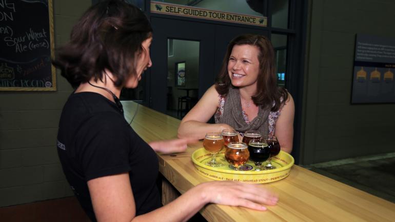 Tasting craft beers at Troegs Independent Craft Brewery in Hershey Tasting craft beers at Troegs Independent Craft Brewery in Hershey