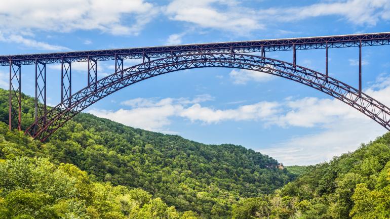 Looking up at the New River Gorge Bridge in West Virginia Looking up at the New River Gorge Bridge in West Virginia