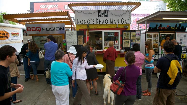 Food cart pod in Portland, Oregon Food cart pod in Portland, Oregon
