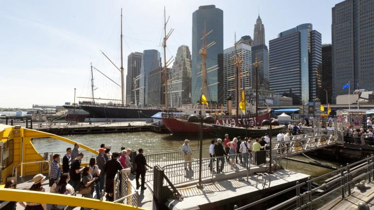 Historic ships along the docks at the South Street Seaport Museum Historic ships along the docks at the South Street Seaport Museum