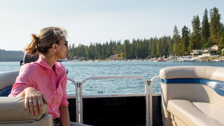 Enjoying a boat tour of Bass Lake Enjoying a boat tour of Bass Lake
