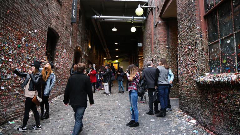 The colorful Gum Wall along Post Alley The colorful Gum Wall along Post Alley