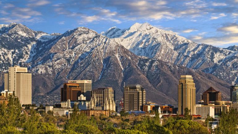 Salt Lake City with the Wasatch Mountains in the background Salt Lake City with the Wasatch Mountains in the background