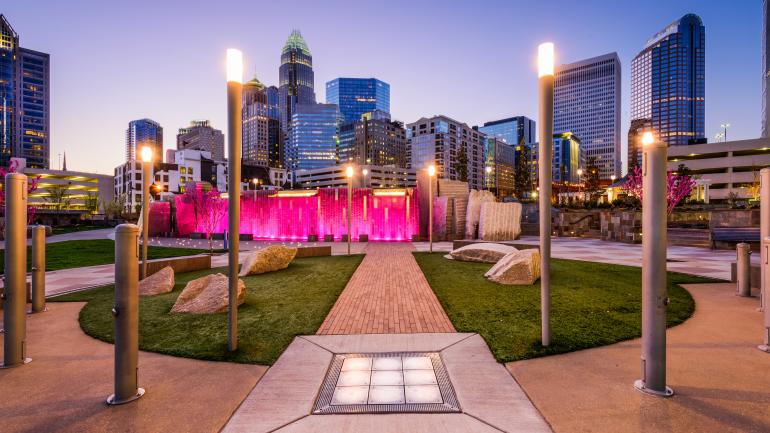 City skyline as a backdrop to Romare Bearden Park City skyline as a backdrop to Romare Bearden Park